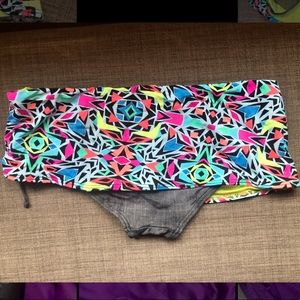 Neon kaleidoscope rushed swim skirtini bottom XL